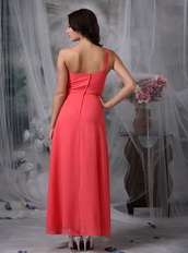 Coral Red Chiffon One Shoulder Skirt Dress For Prom Wear Inexpensive