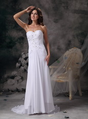 Romantic Brush Train White Chiffon Prom Celebrity Dress Inexpensive