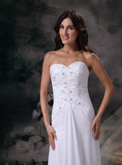 Romantic Brush Train White Chiffon Prom Celebrity Dress Inexpensive