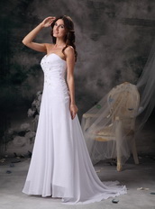 Romantic Brush Train White Chiffon Prom Celebrity Dress Inexpensive
