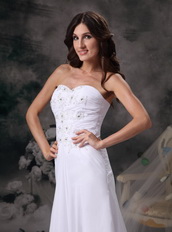 Romantic Brush Train White Chiffon Prom Celebrity Dress Inexpensive