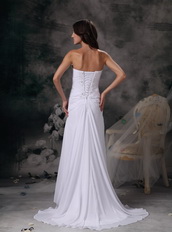 Romantic Brush Train White Chiffon Prom Celebrity Dress Inexpensive