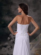 Romantic Brush Train White Chiffon Prom Celebrity Dress Inexpensive