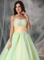 Lovely Organza Appliqued Light Kelly Prom Dress With Belt Inexpensive