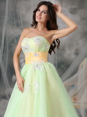 Lovely Organza Appliqued Light Kelly Prom Dress With Belt Inexpensive