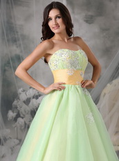 Lovely Organza Appliqued Light Kelly Prom Dress With Belt Inexpensive