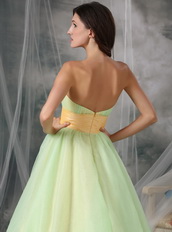 Lovely Organza Appliqued Light Kelly Prom Dress With Belt Inexpensive