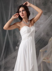Sweetheart Modest Cream Chiffon Prom Dress With Beading Inexpensive