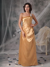 Inexpensive One Shoulder Long Gold Prom Dress For Lady Inexpensive