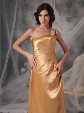 Inexpensive One Shoulder Long Gold Prom Dress For Lady Inexpensive