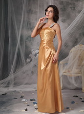 Inexpensive One Shoulder Long Gold Prom Dress For Lady Inexpensive