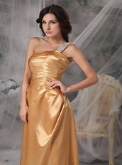 Inexpensive One Shoulder Long Gold Prom Dress For Lady Inexpensive