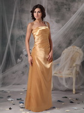 Inexpensive One Shoulder Long Gold Prom Dress For Lady Inexpensive