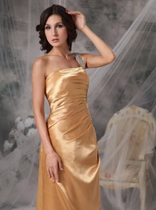 Inexpensive One Shoulder Long Gold Prom Dress For Lady Inexpensive