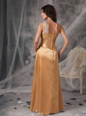 Inexpensive One Shoulder Long Gold Prom Dress For Lady Inexpensive