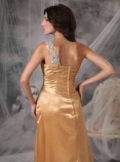 Inexpensive One Shoulder Long Gold Prom Dress For Lady Inexpensive