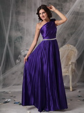 Purple One Shoulder Floor-length Elastic Woven Satin Prom Dress Inexpensive