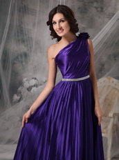 Purple One Shoulder Floor-length Elastic Woven Satin Prom Dress Inexpensive