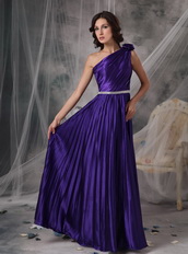 Purple One Shoulder Floor-length Elastic Woven Satin Prom Dress Inexpensive