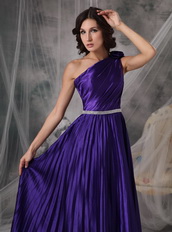 Purple One Shoulder Floor-length Elastic Woven Satin Prom Dress Inexpensive