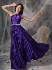 Purple One Shoulder Floor-length Elastic Woven Satin Prom Dress Inexpensive