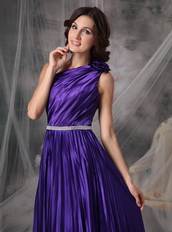 Purple One Shoulder Floor-length Elastic Woven Satin Prom Dress Inexpensive
