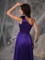 Purple One Shoulder Floor-length Elastic Woven Satin Prom Dress Inexpensive