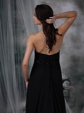 Watteau Train Design Black Chiffon Evening Dress Beaded Inexpensive