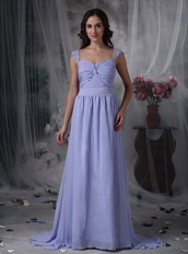 Lavender Chiffon Prom Dress With Beaded Wide Straps Inexpensive