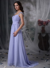 Lavender Chiffon Prom Dress With Beaded Wide Straps Inexpensive