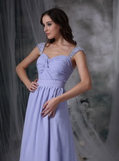 Lavender Chiffon Prom Dress With Beaded Wide Straps Inexpensive