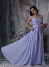 Lavender Chiffon Prom Dress With Beaded Wide Straps Inexpensive