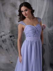 Lavender Chiffon Prom Dress With Beaded Wide Straps Inexpensive