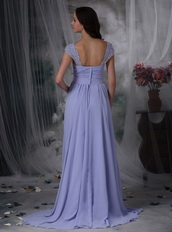 Lavender Chiffon Prom Dress With Beaded Wide Straps Inexpensive