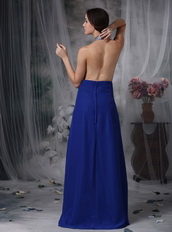 Halter Sequin Royal Blue Chiffon Prom Dress With Side Split Inexpensive