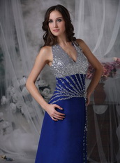 Halter Sequin Royal Blue Chiffon Prom Dress With Side Split Inexpensive