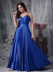 Spaghetti Straps Floor-length Ruched Royal Blue Prom Dress Inexpensive