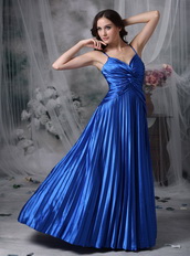 Spaghetti Straps Floor-length Ruched Royal Blue Prom Dress Inexpensive