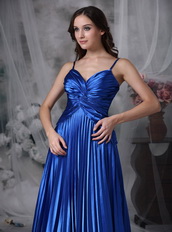 Spaghetti Straps Floor-length Ruched Royal Blue Prom Dress Inexpensive