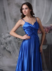 Spaghetti Straps Floor-length Ruched Royal Blue Prom Dress Inexpensive