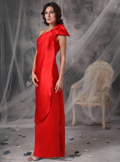 One Shoulder Elastic Woven Satin Long Prom Dress Scarlet Inexpensive