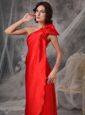 One Shoulder Elastic Woven Satin Long Prom Dress Scarlet Inexpensive