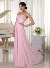 Sweetheart Beaded Prom / Evening Dress Baby Pink Chiffon Inexpensive