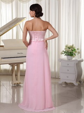Sweetheart Beaded Prom / Evening Dress Baby Pink Chiffon Inexpensive