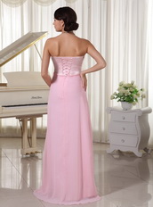 Sweetheart Beaded Prom / Evening Dress Baby Pink Chiffon Inexpensive