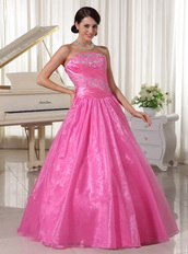 Hot Pink Long A-line Puffy Skirt Prom Dress With Embroidery Inexpensive
