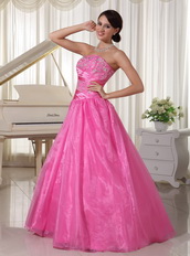 Hot Pink Long A-line Puffy Skirt Prom Dress With Embroidery Inexpensive