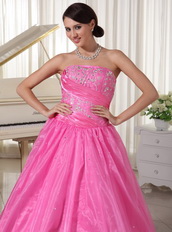 Hot Pink Long A-line Puffy Skirt Prom Dress With Embroidery Inexpensive