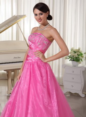 Hot Pink Long A-line Puffy Skirt Prom Dress With Embroidery Inexpensive