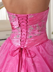 Hot Pink Long A-line Puffy Skirt Prom Dress With Embroidery Inexpensive